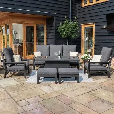 Manhattan 3-Seater Reclining Garden Sofa Set with Rising Table - Grey