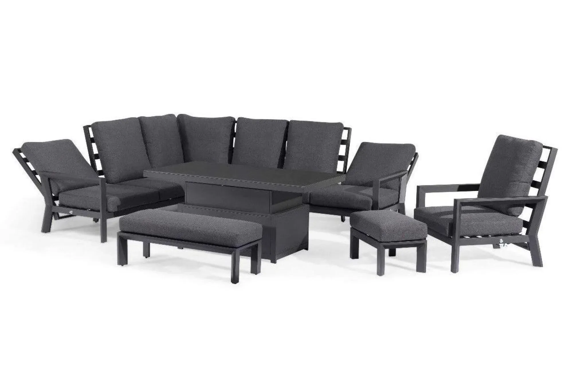 Manhattan Corner Garden Dining Set with Rising Table - Charcoal