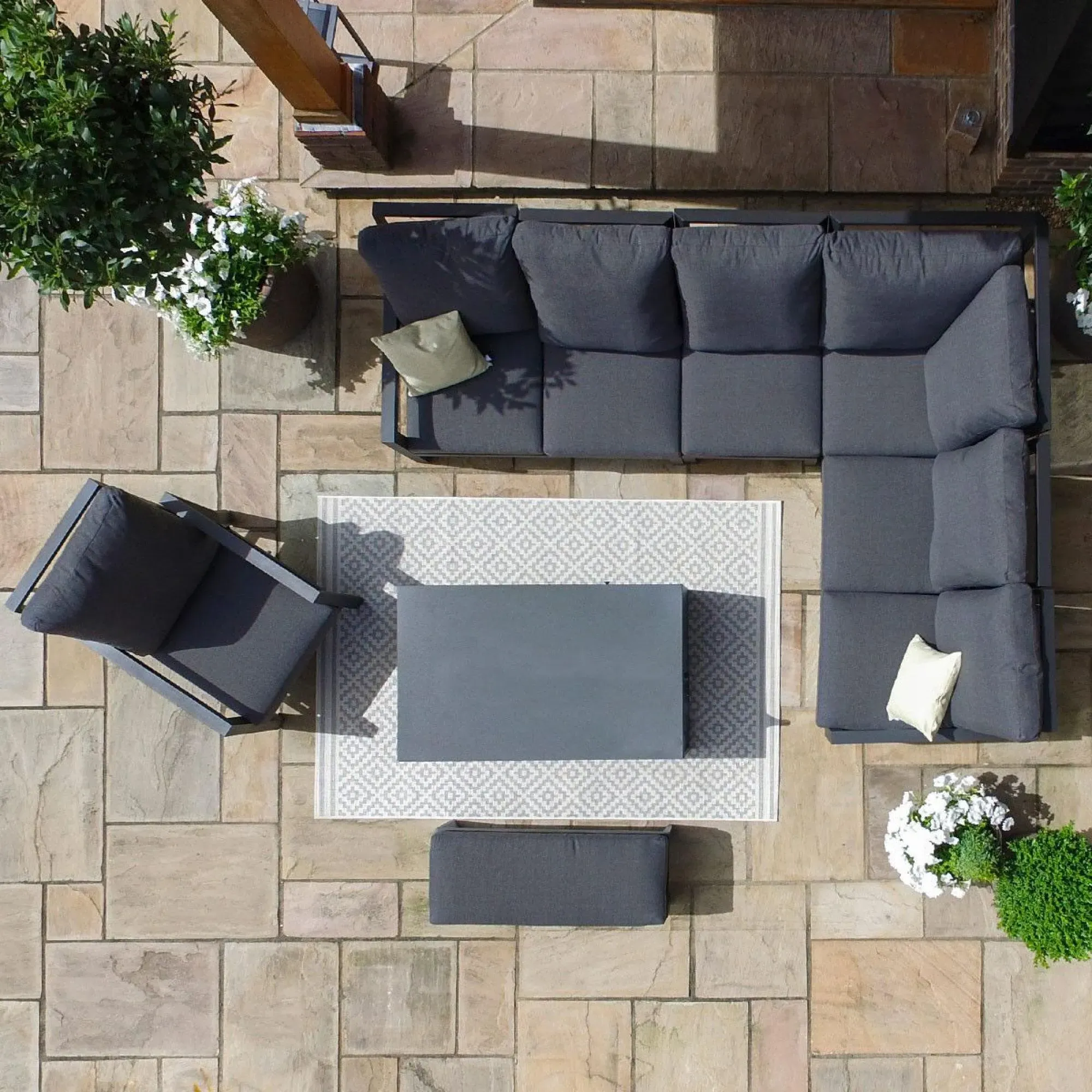 Manhattan Corner Garden Dining Set with Rising Table - Charcoal