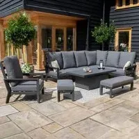 Manhattan Corner Garden Dining Set with Rising Table - Charcoal