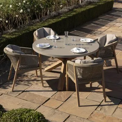 Martinique 4-Seater Round Garden Dining Set - Light Brown