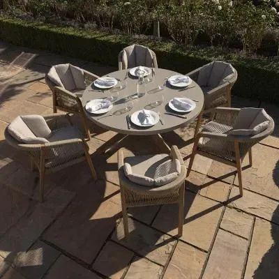 Martinique 6-Seater Round Garden Dining Set - Light Brown