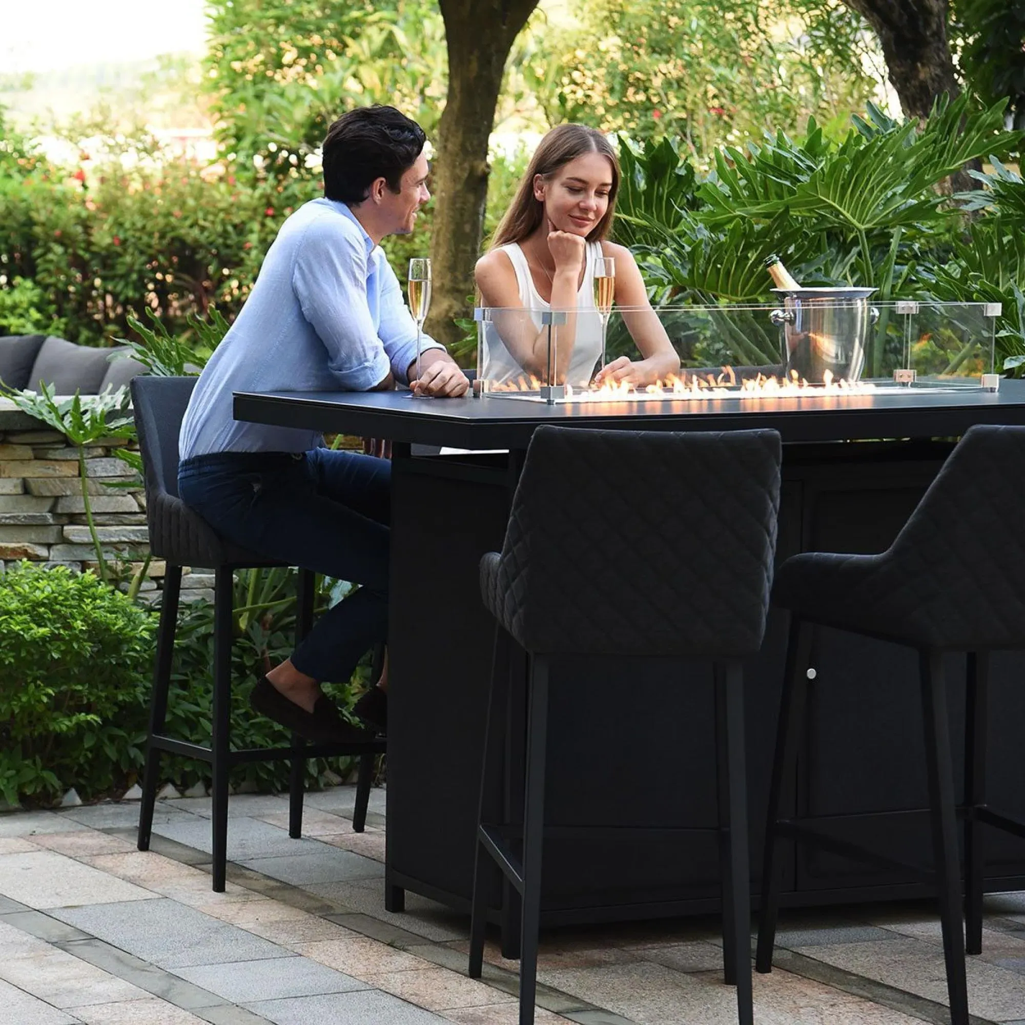 Maze Regal 8-Seater Fire Pit Garden Bar Set - Charcoal