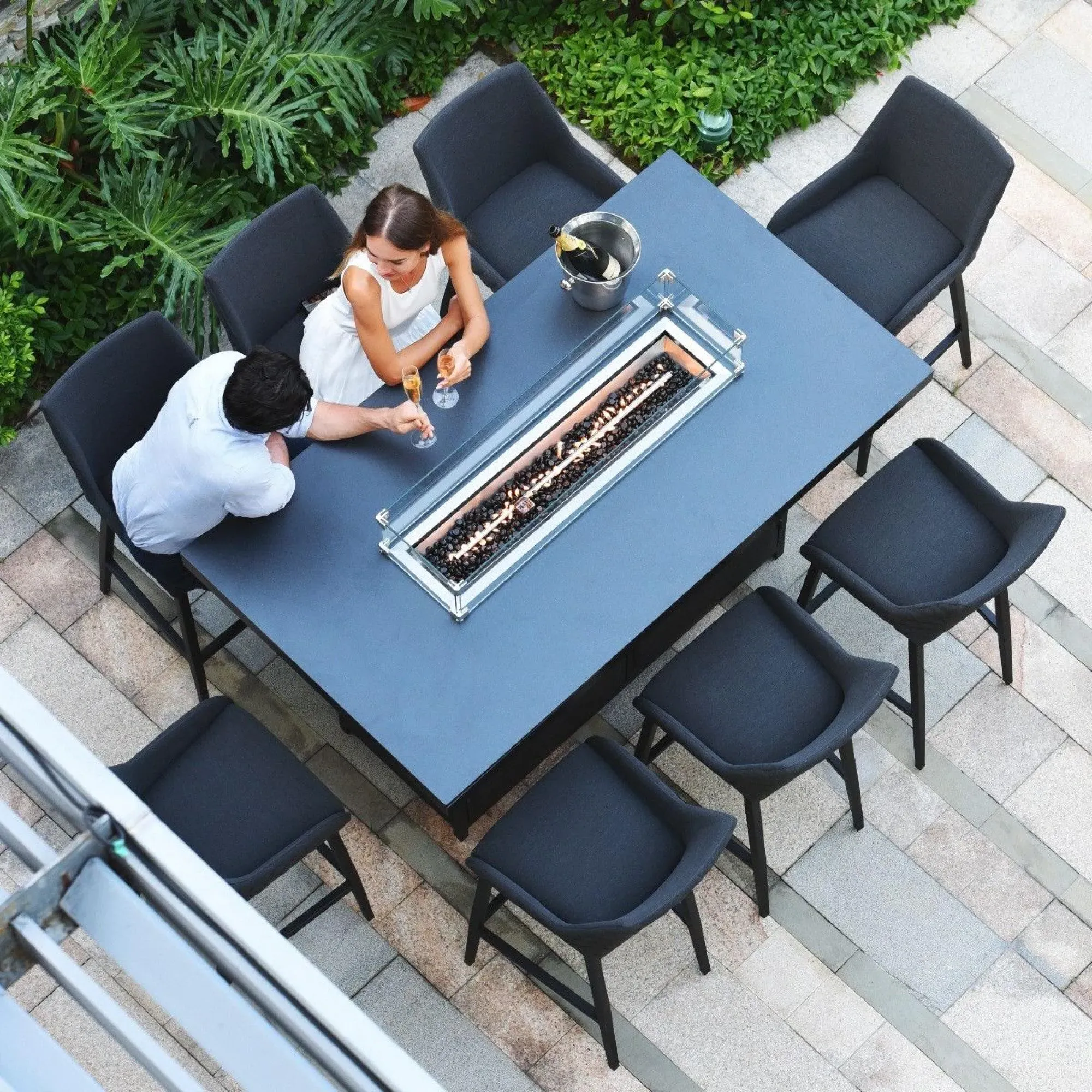 Maze Regal 8-Seater Fire Pit Garden Bar Set - Charcoal