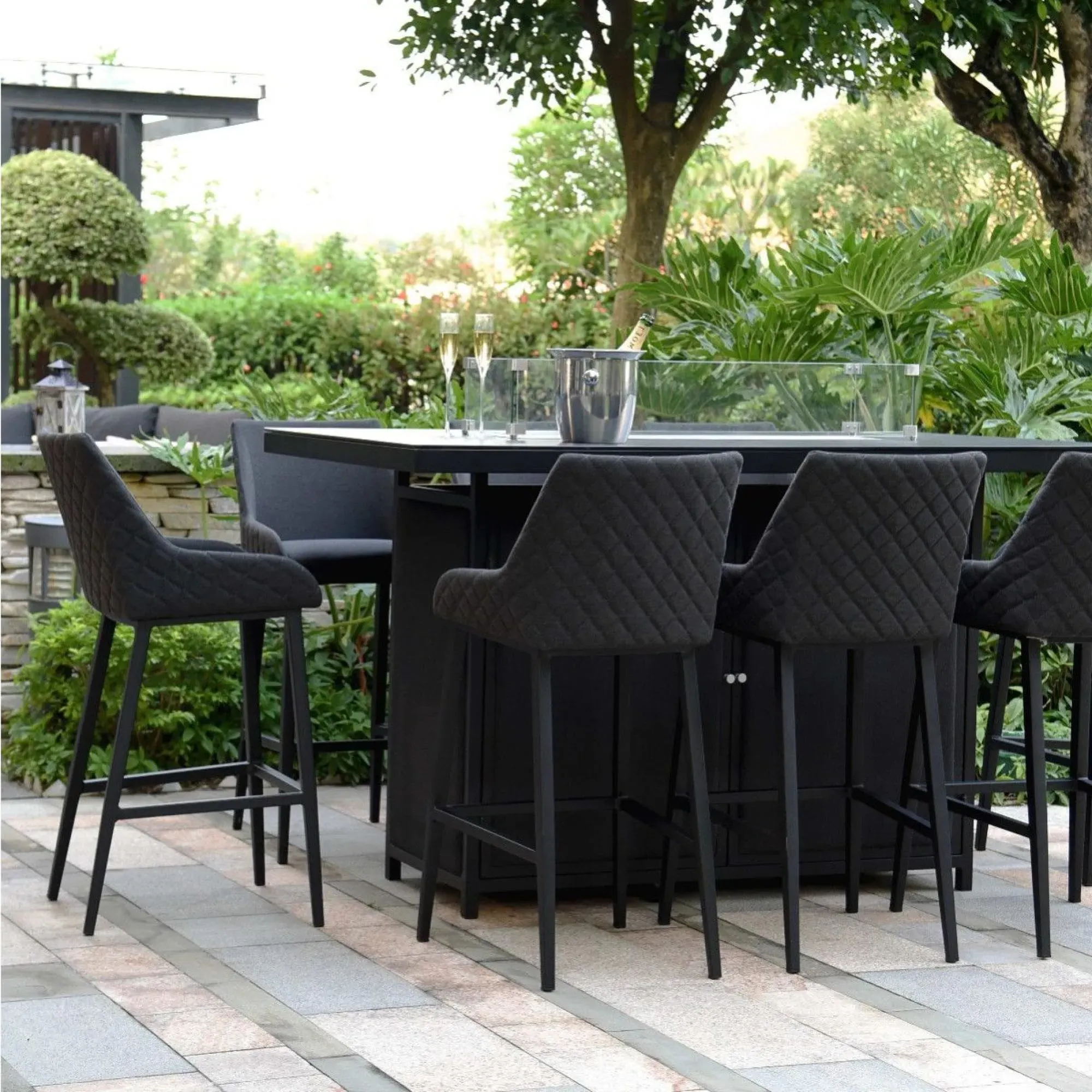 Maze Regal 8-Seater Fire Pit Garden Bar Set - Charcoal