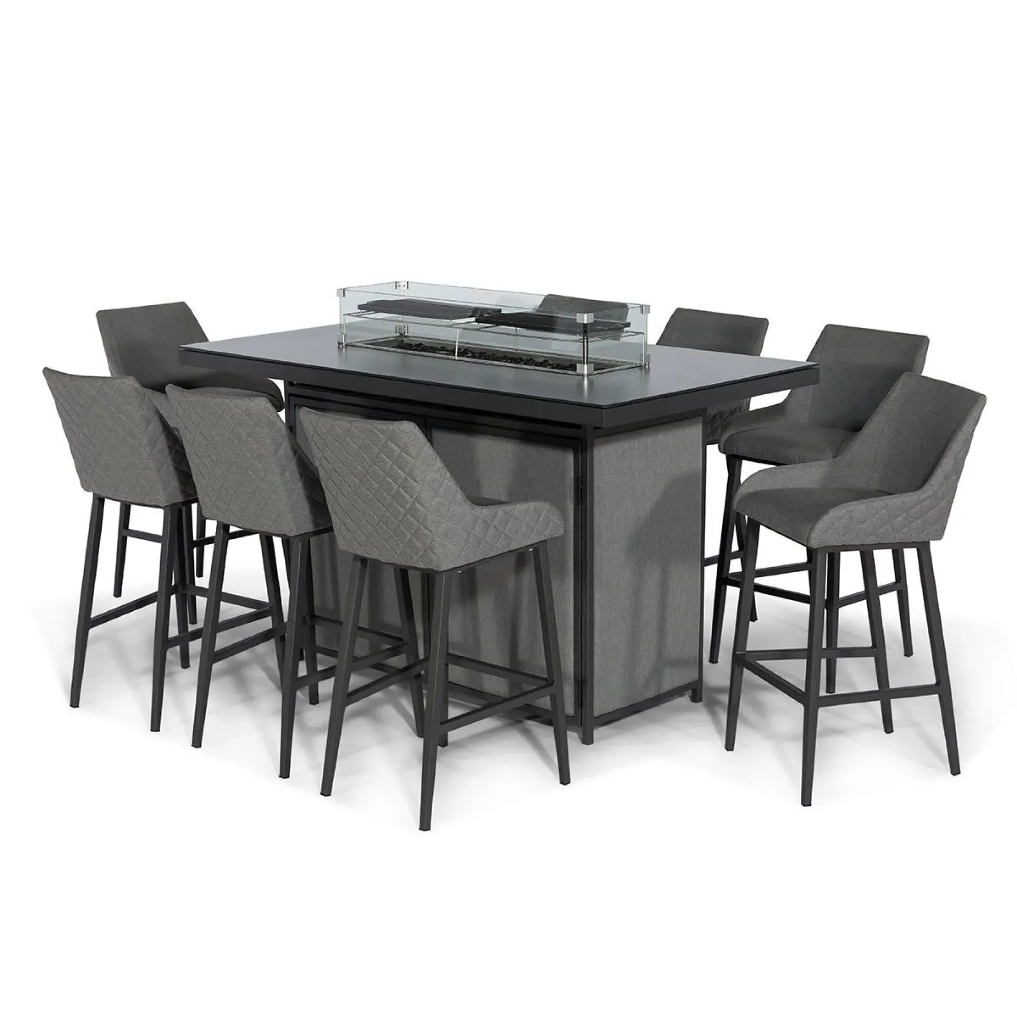 Maze Regal 8-Seater Fire Pit Garden Bar Set - Flanelle