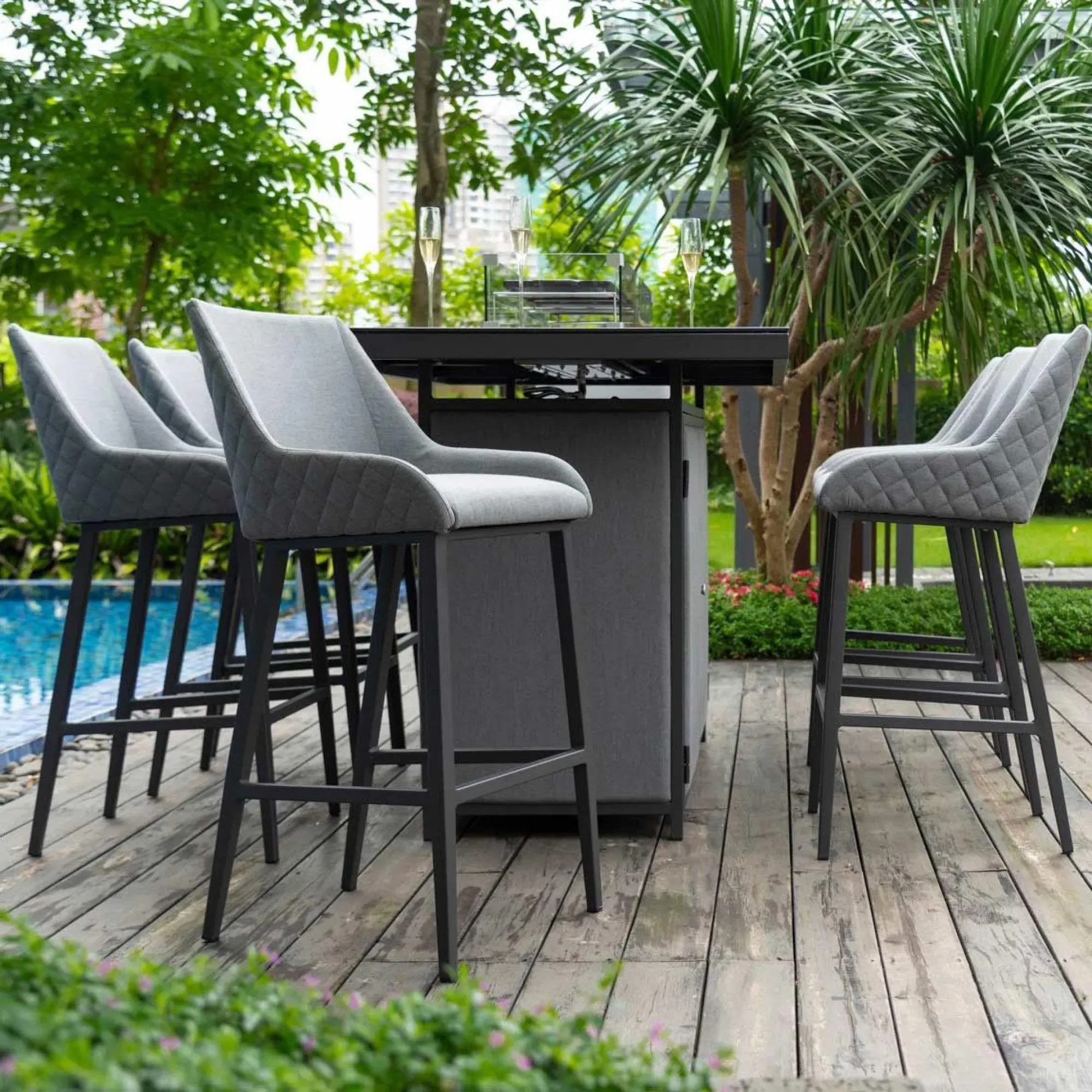 Maze Regal 8-Seater Fire Pit Garden Bar Set - Flanelle