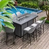 Maze Regal 8-Seater Fire Pit Garden Bar Set - Flanelle