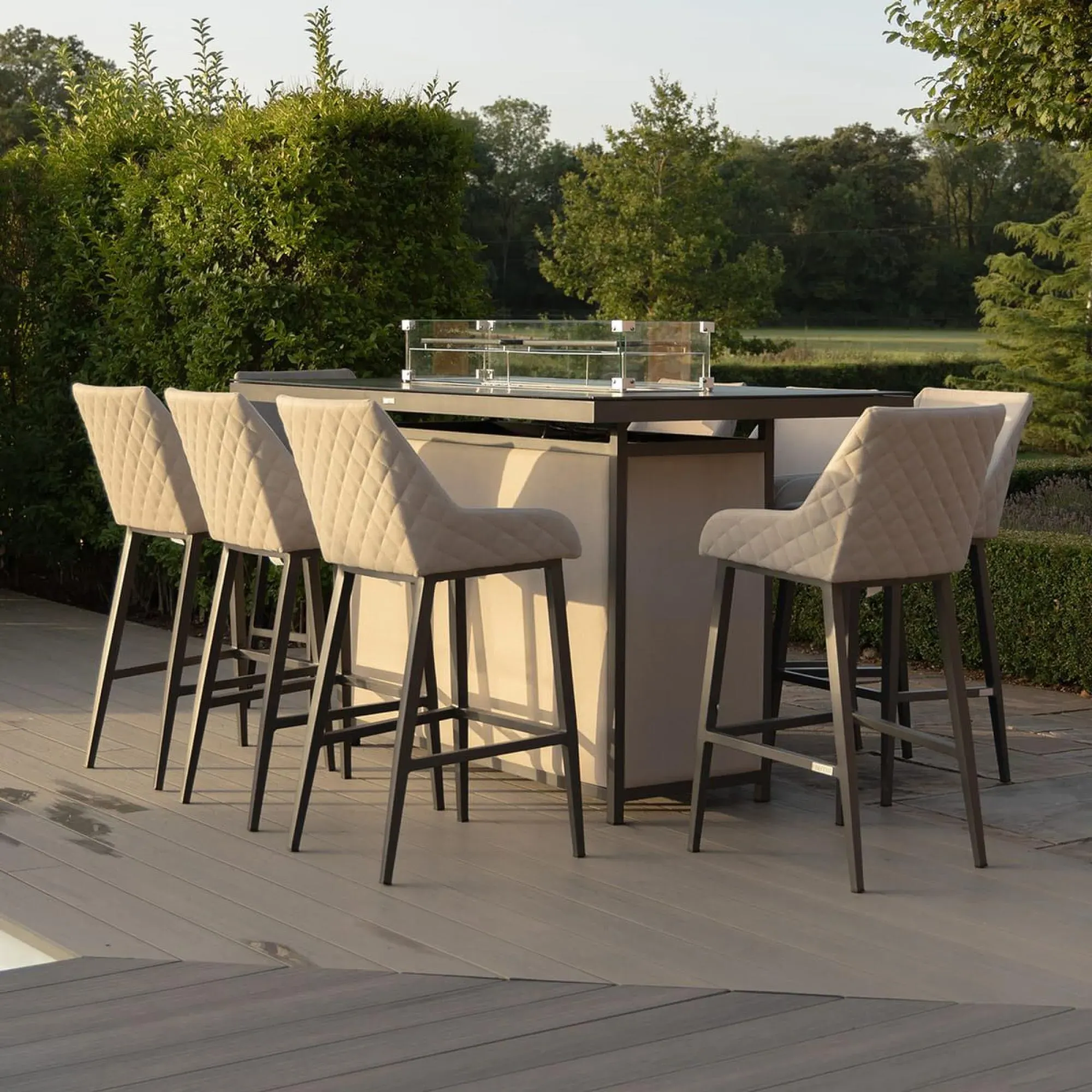 Maze Regal 8-Seater Fire Pit Garden Bar Set - Oatmeal