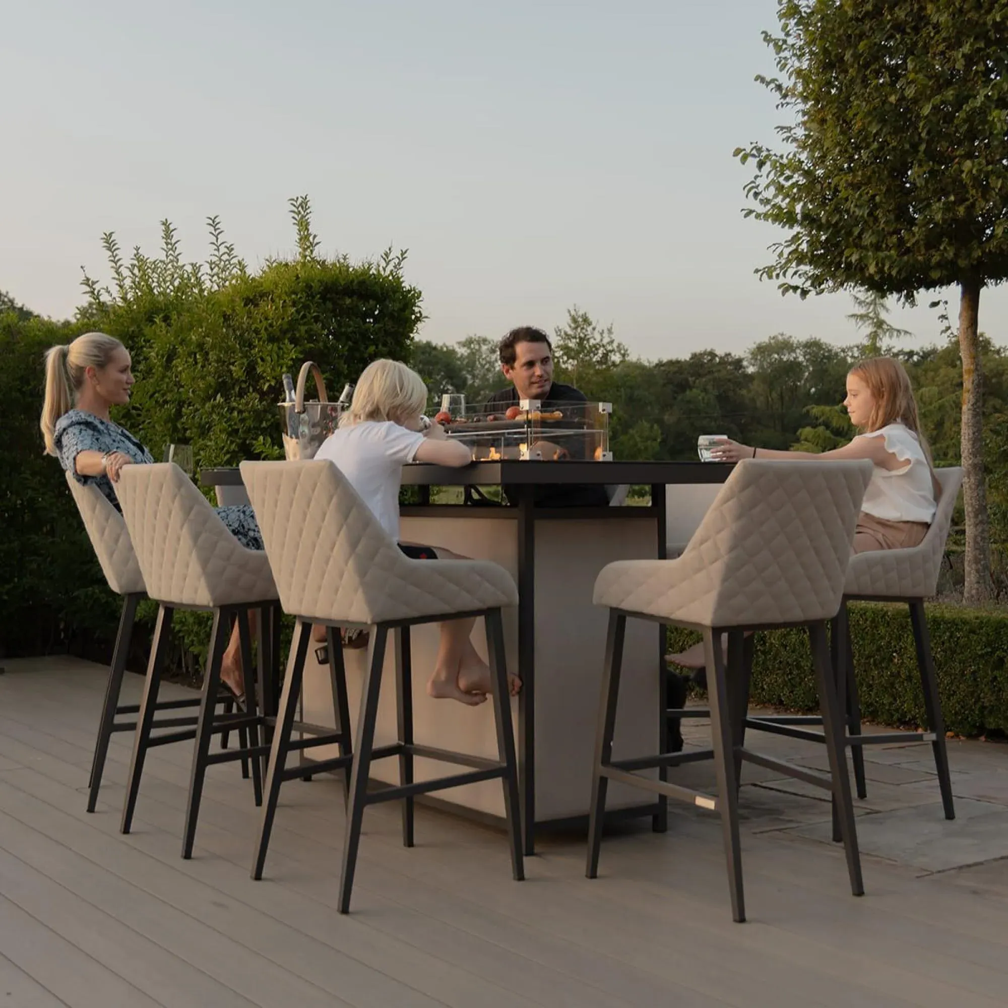 Maze Regal 8-Seater Fire Pit Garden Bar Set - Oatmeal