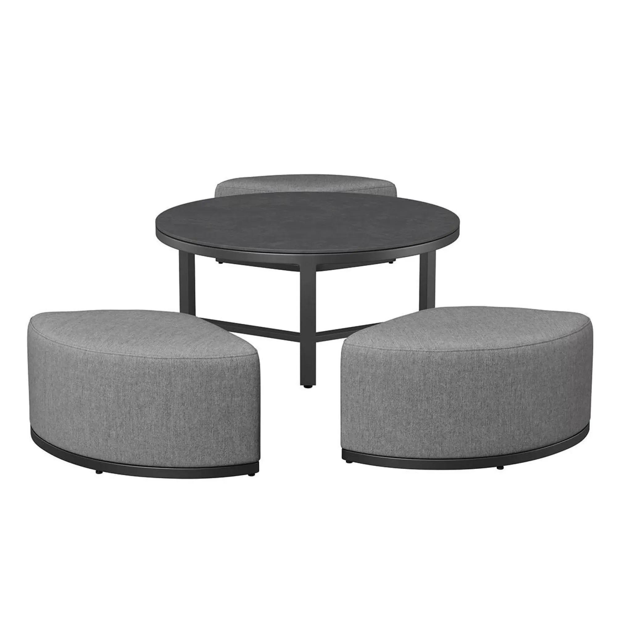 Maze Round Garden Coffee Table with Footstools - Flanelle, Aluminium