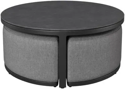 Maze Round Garden Coffee Table with Footstools - Flanelle, Aluminium image