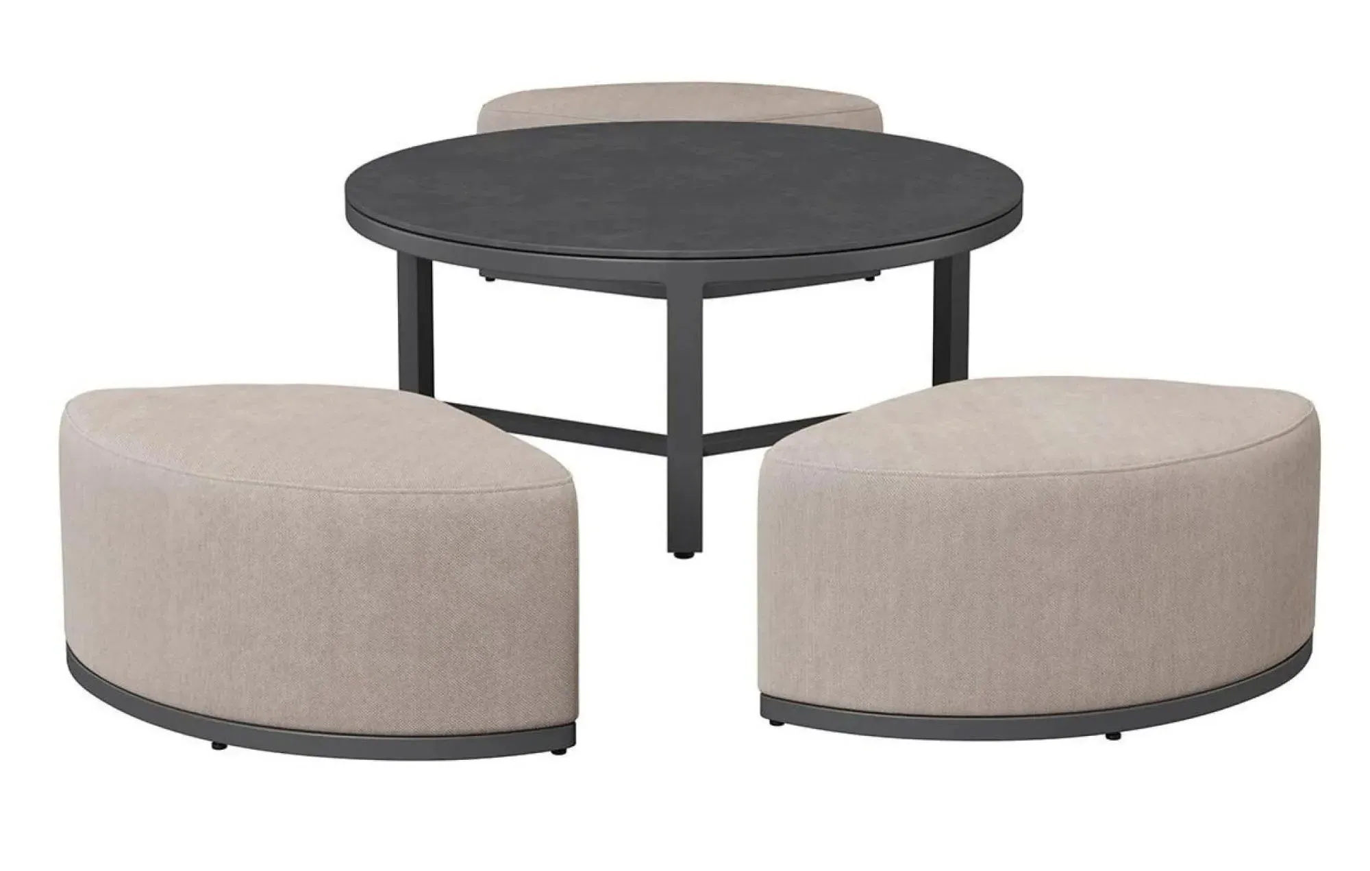 Maze Round Garden Coffee Table with Footstools - Oatmeal, Aluminium