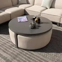 Maze Round Garden Coffee Table with Footstools - Oatmeal, Aluminium