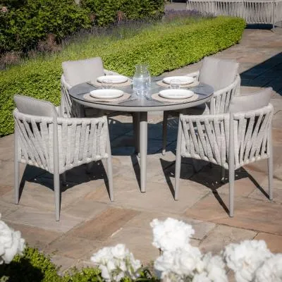 Milan 4-Seater Round Garden Dining Set - Cool Linen