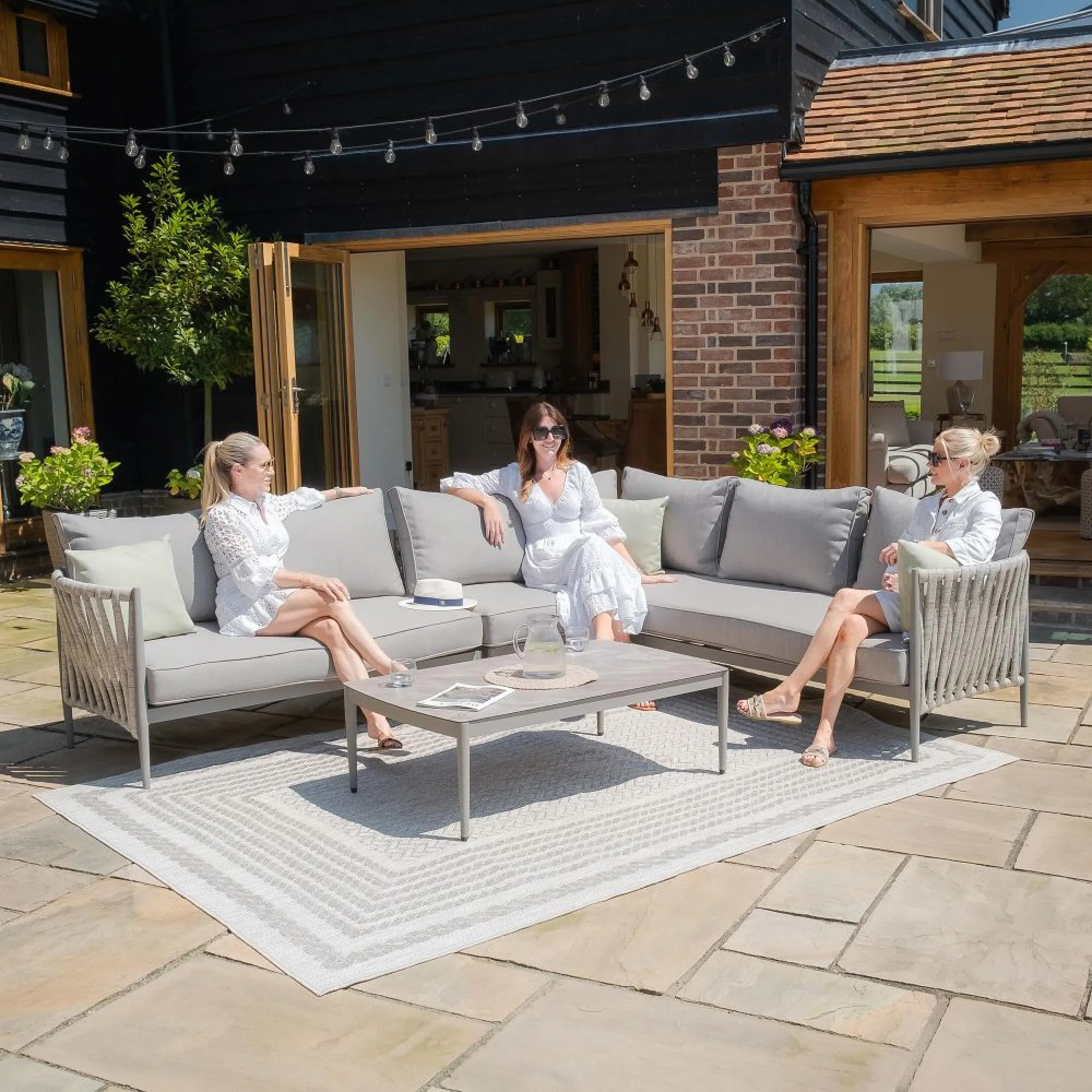 Milan Corner Garden Sofa Set - Cool Linen