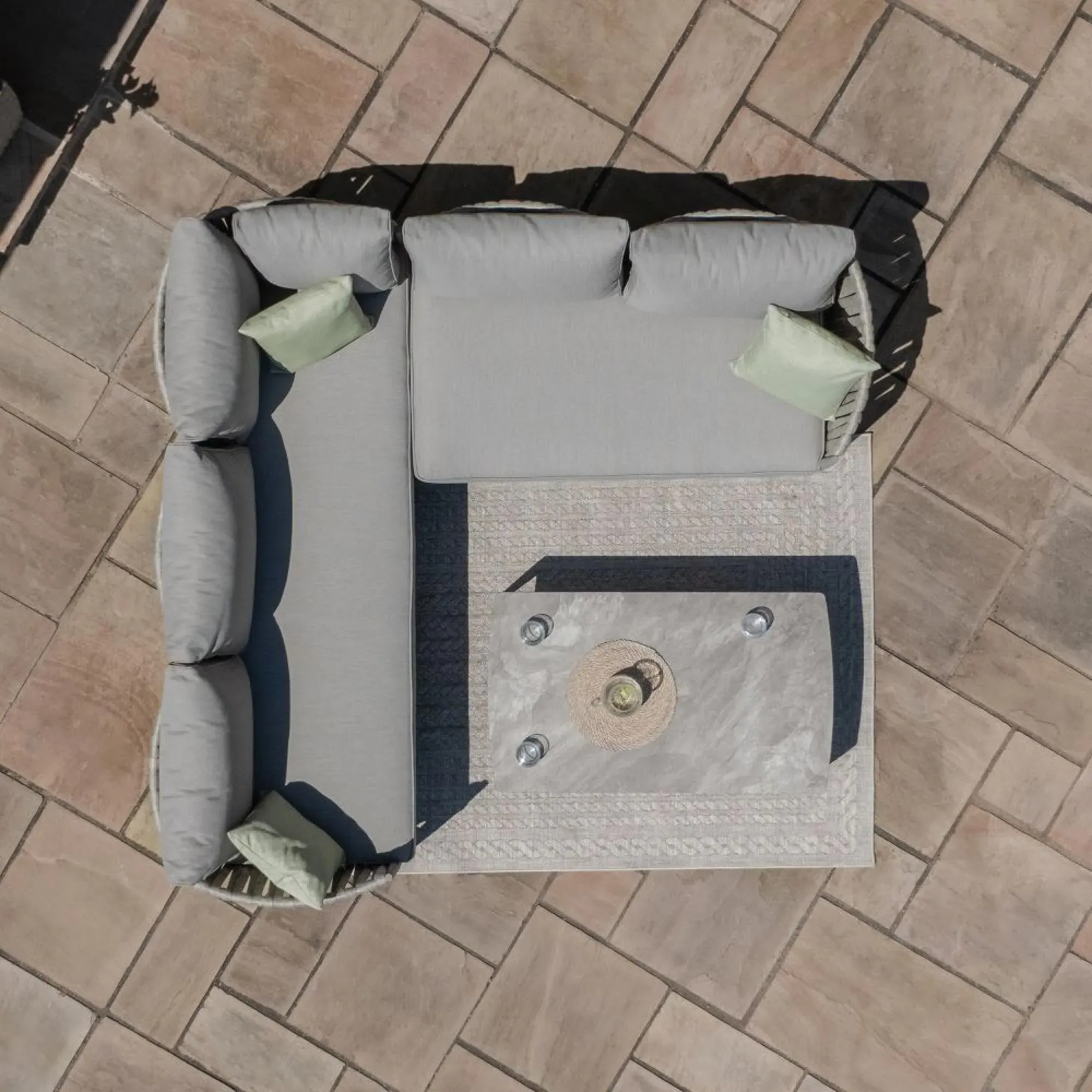 Milan Small Corner Garden Sofa Set - Cool Linen