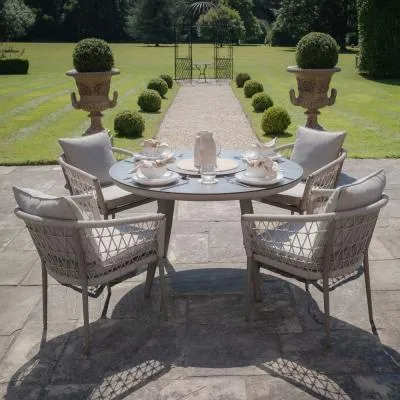 Monaco 4-Seater Round Garden Dining Set with Lazy Susan - Cool Linen