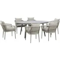 Monaco 6-Seater Oval Dining Set with Lazy Susan - Cool Linen