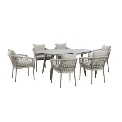 Monaco 6-Seater Oval Dining Set with Lazy Susan - Cool Linen
