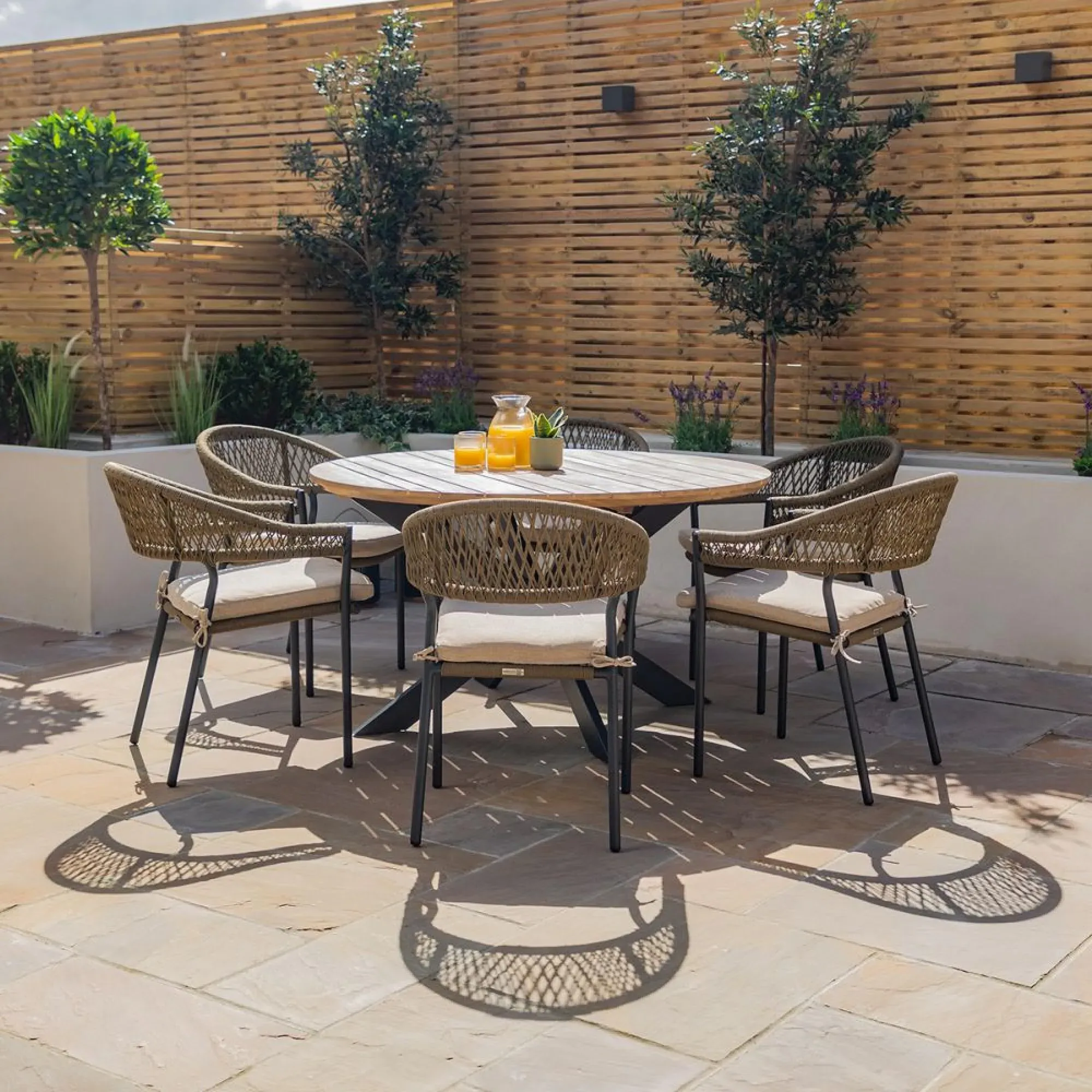 New Bali 6-Seater Round Garden Dining Set - Sandstone