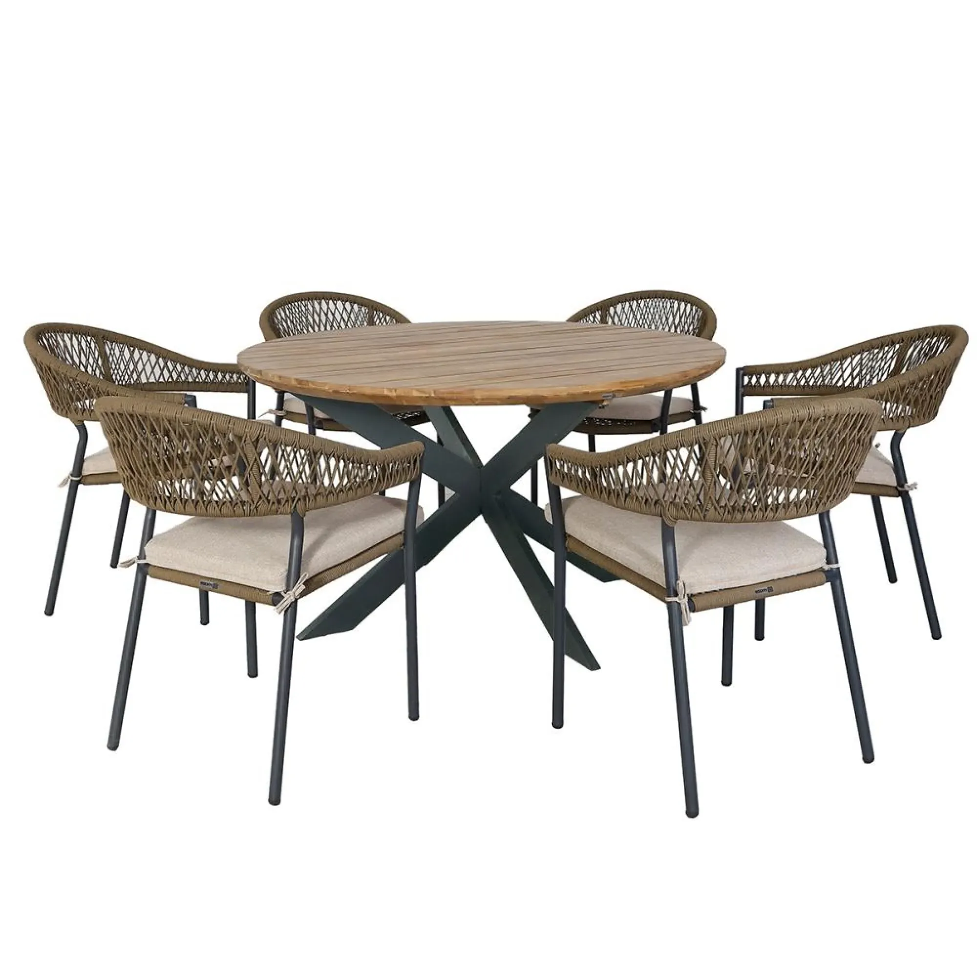 New Bali 6-Seater Round Garden Dining Set - Sandstone