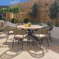 New Bali 6-Seater Round Garden Dining Set - Sandstone