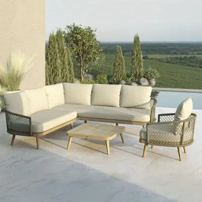 New Bali Corner Garden Sofa Set with Armchair - Sandstone