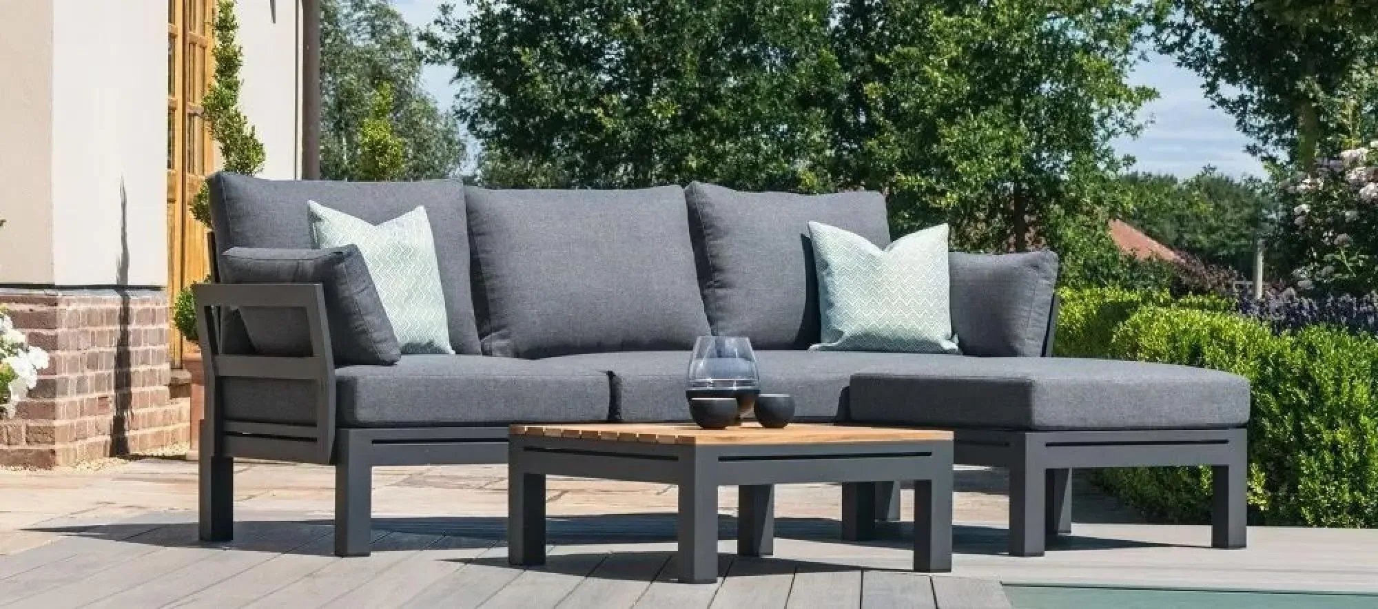 Oslo Chaise Garden Sofa Set - Charcoal