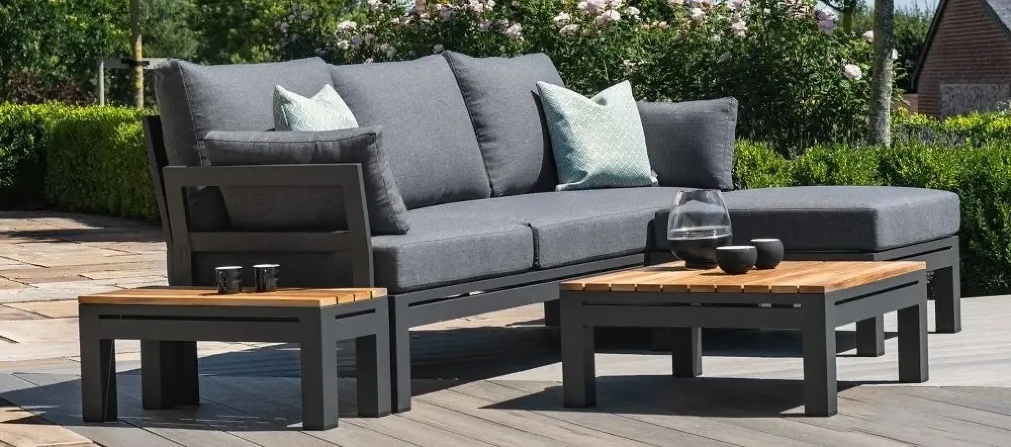 Oslo Chaise Garden Sofa Set - Charcoal