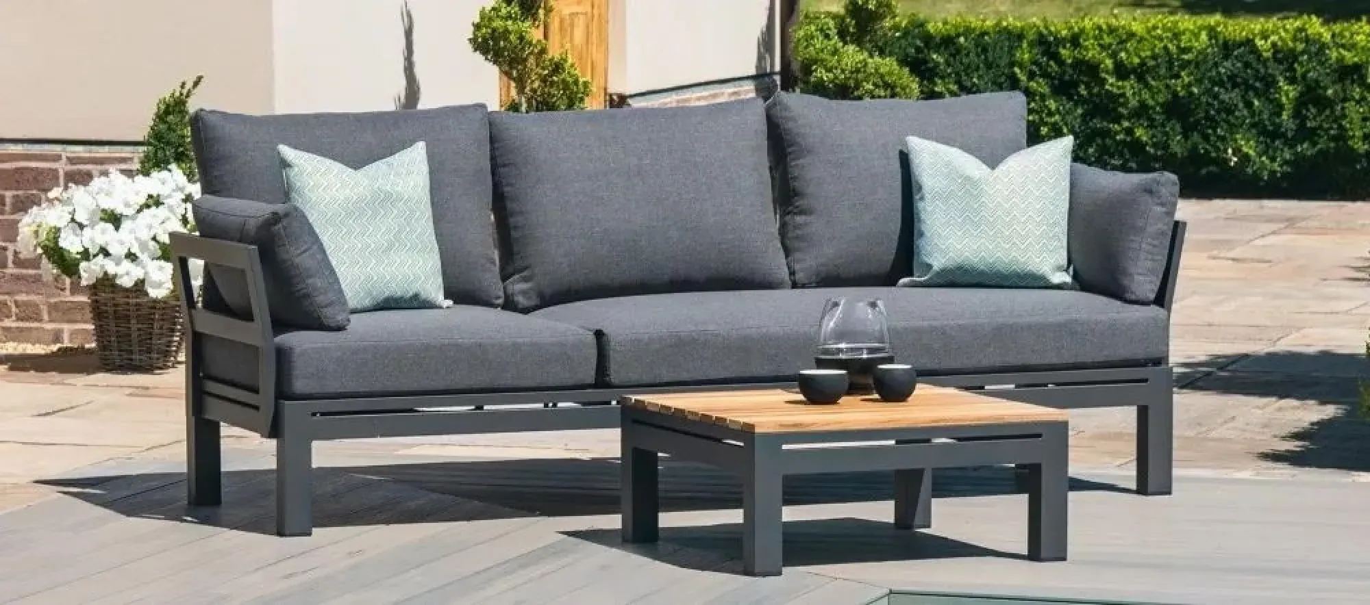 Oslo Chaise Garden Sofa Set - Charcoal