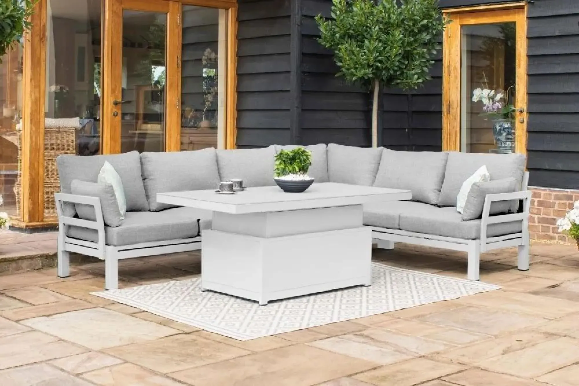 Oslo Corner Sofa Rising Garden Dining Set - White