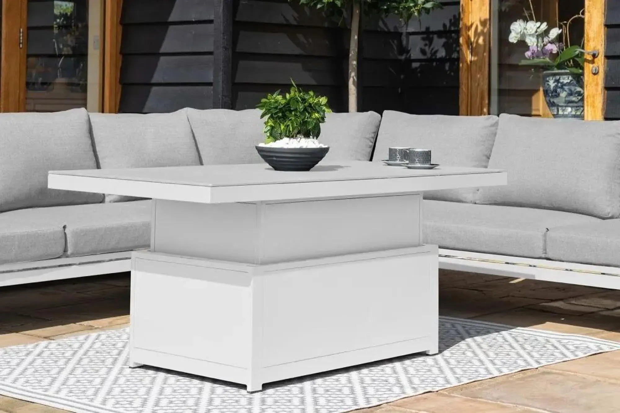 Oslo Corner Sofa Rising Garden Dining Set - White