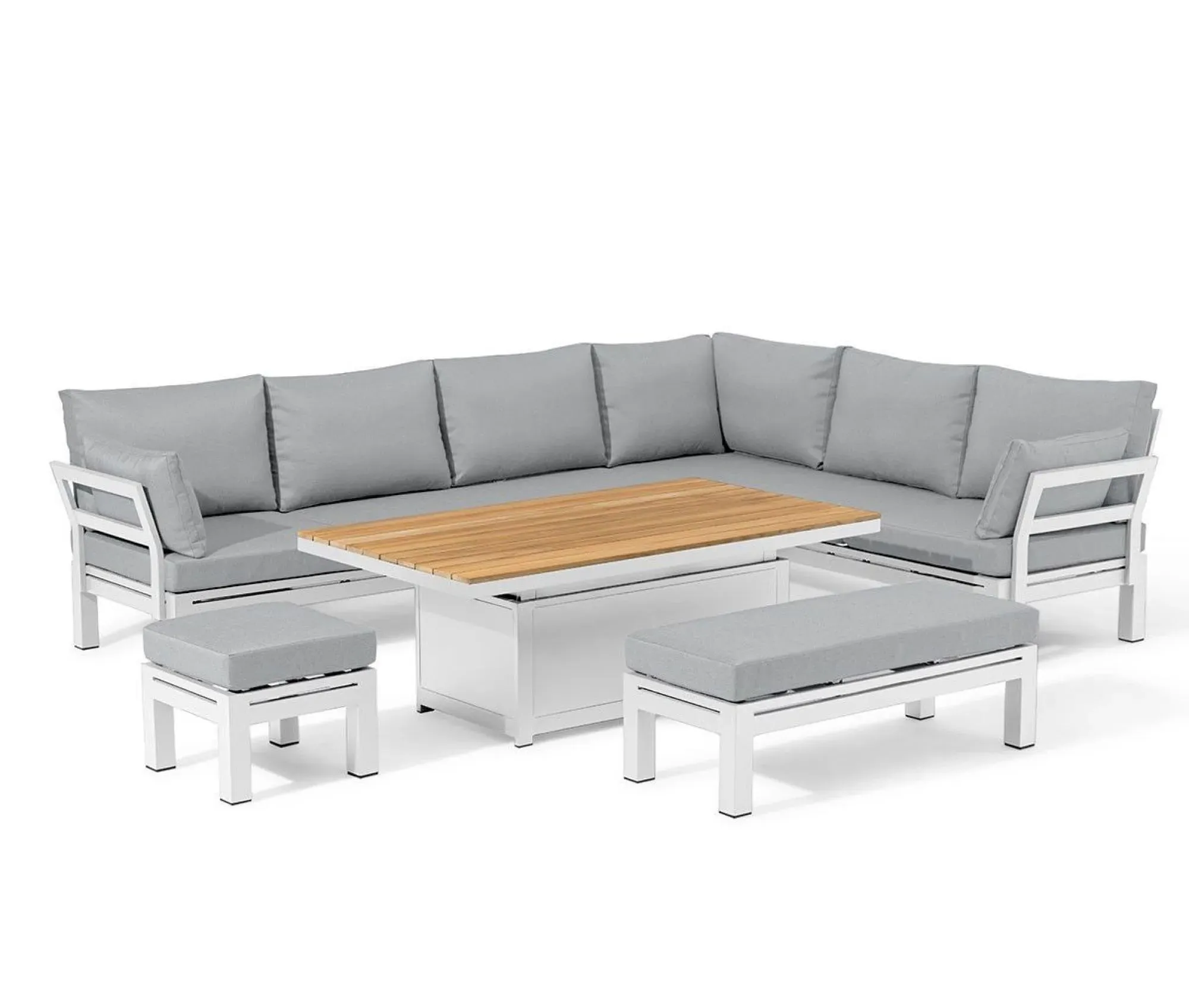 Oslo Corner Sofa Rising Garden Dining Set with Footstool - White