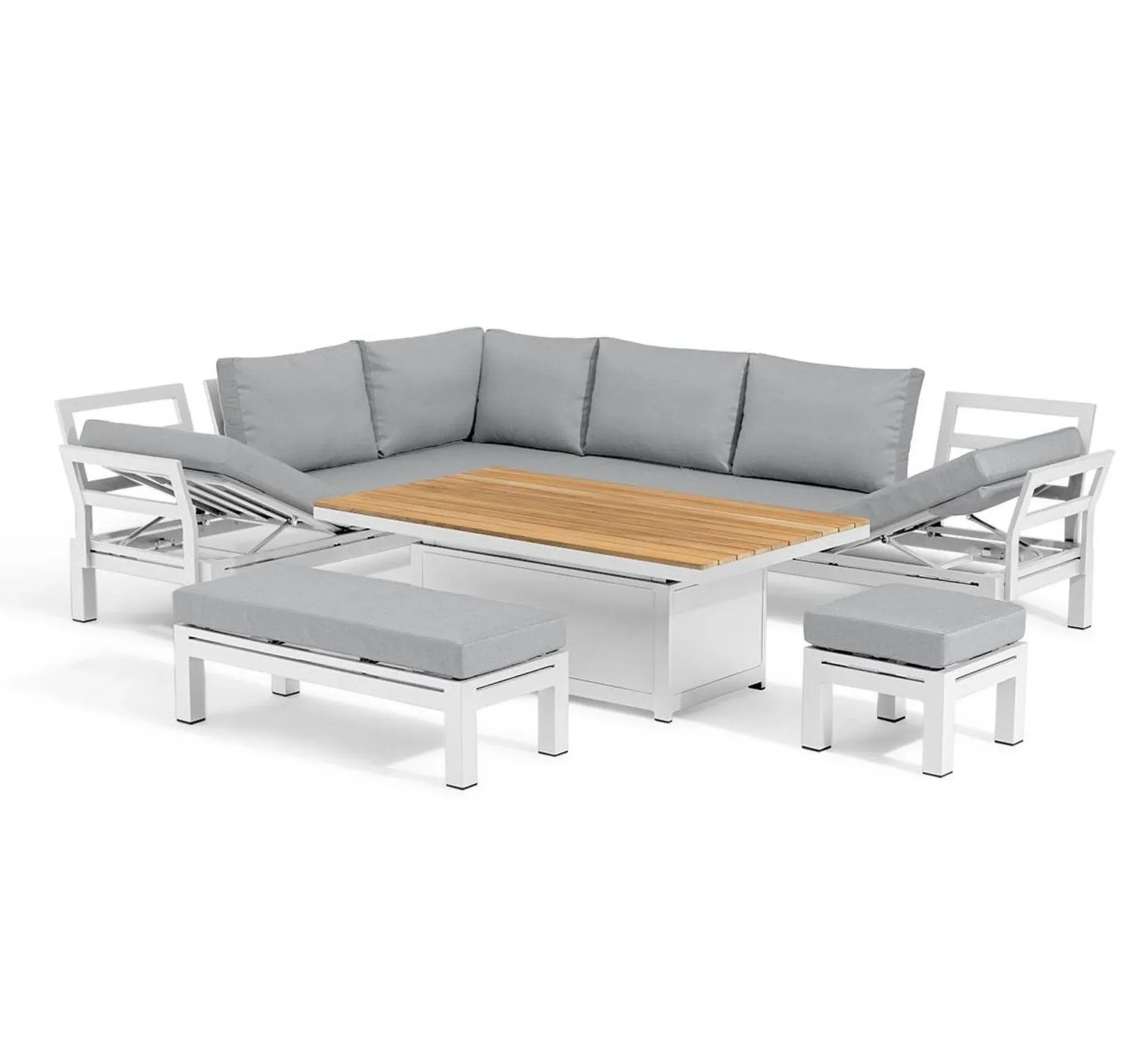 Oslo Corner Sofa Rising Garden Dining Set with Footstool - White