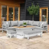 Oslo Corner Sofa Rising Garden Dining Set with Footstool - White