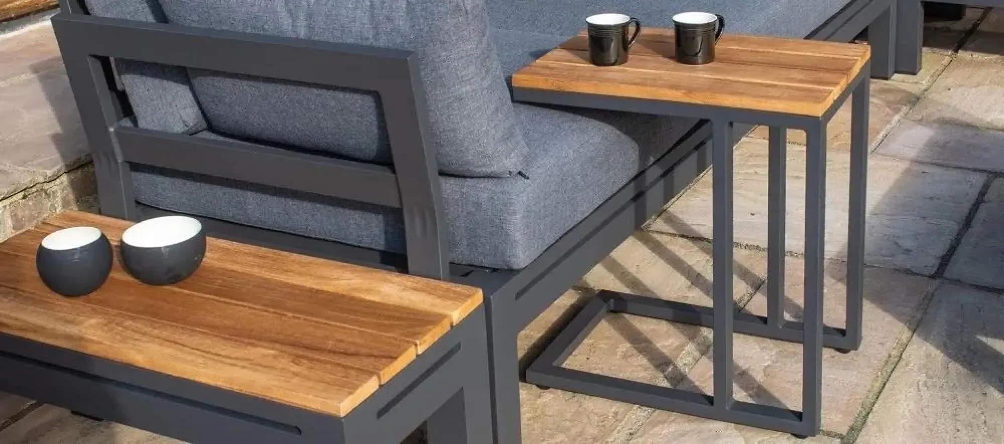 Oslo U Shaped Garden Side Table - Charcoal, Teak