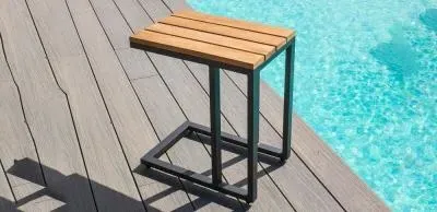 Oslo U Shaped Garden Side Table - Charcoal, Teak image