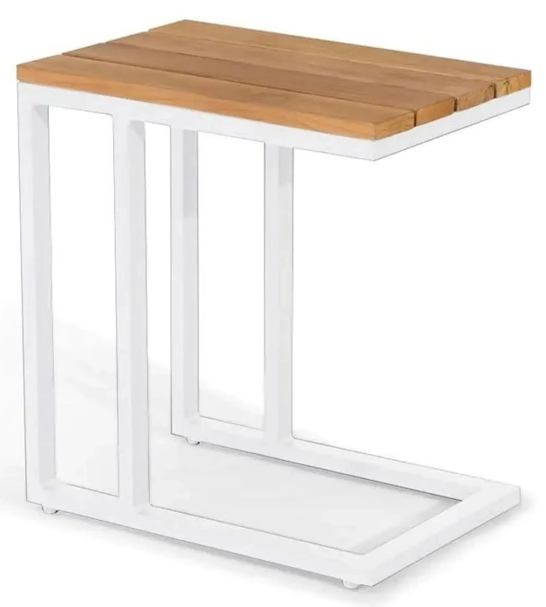 Oslo U Shaped Garden Side Table - White, Teak