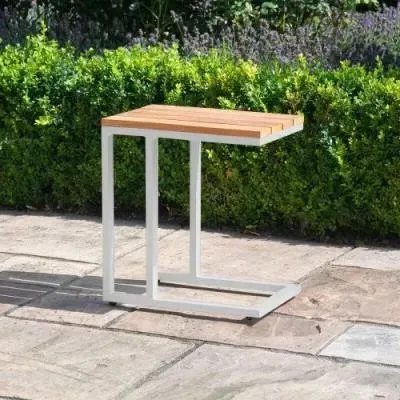 Oslo U Shaped Garden Side Table - White, Teak