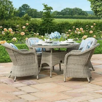 Oxford 4-Seater Round Garden Dining Set - Light Grey, Rattan