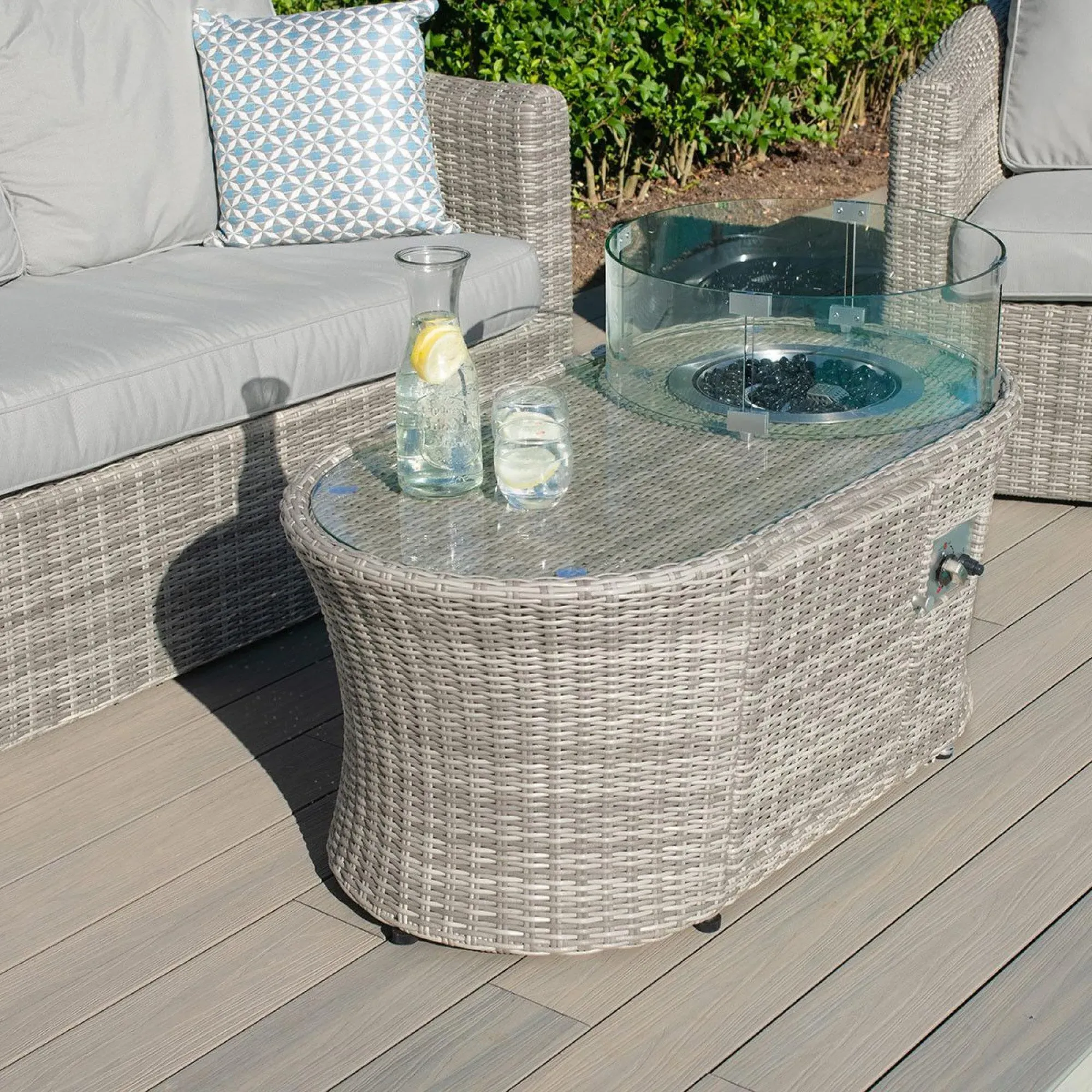 Oxford Fire Pit Garden Coffee Table - Light Grey, Rattan