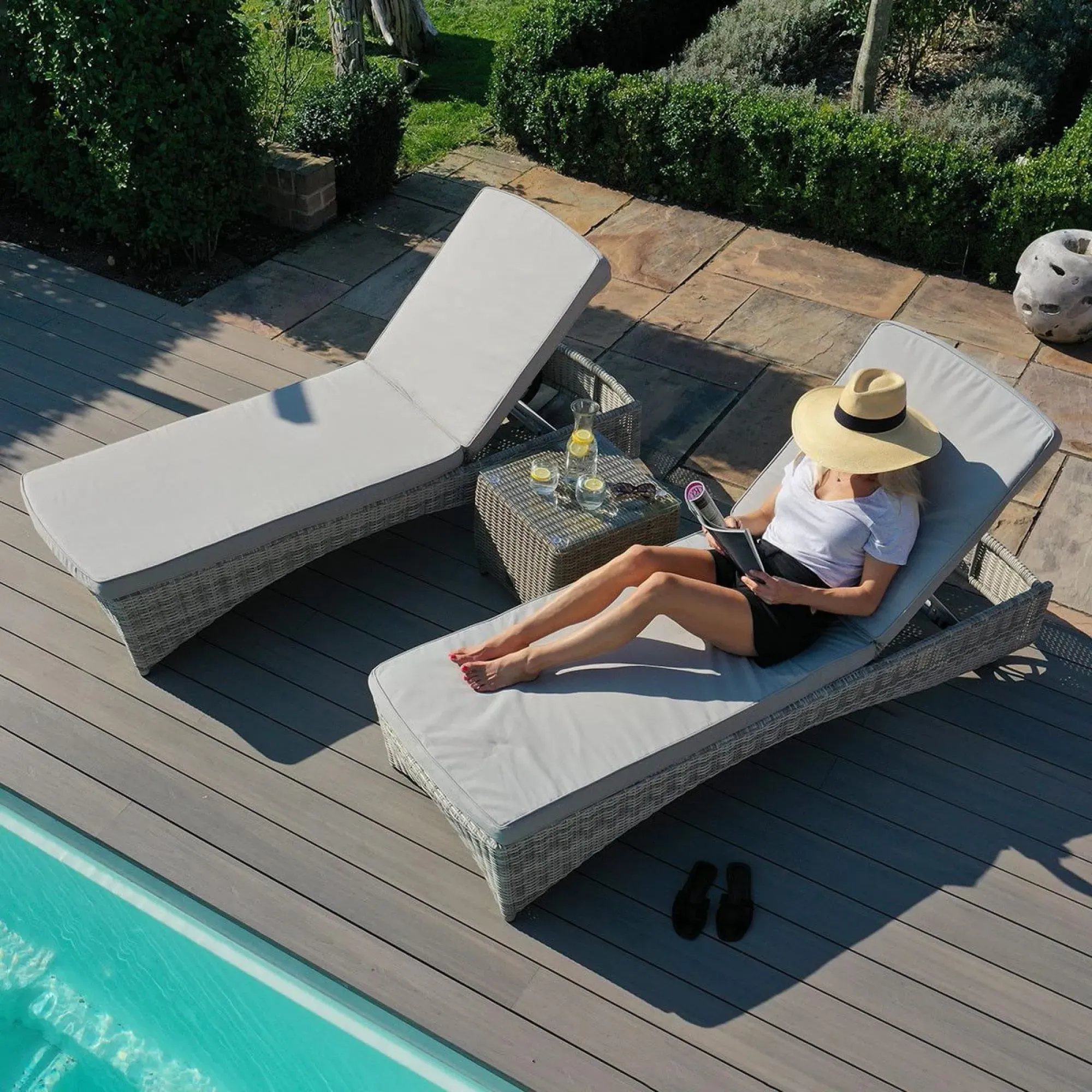 Oxford Garden Sunlounger Set - Light Grey, Rattan