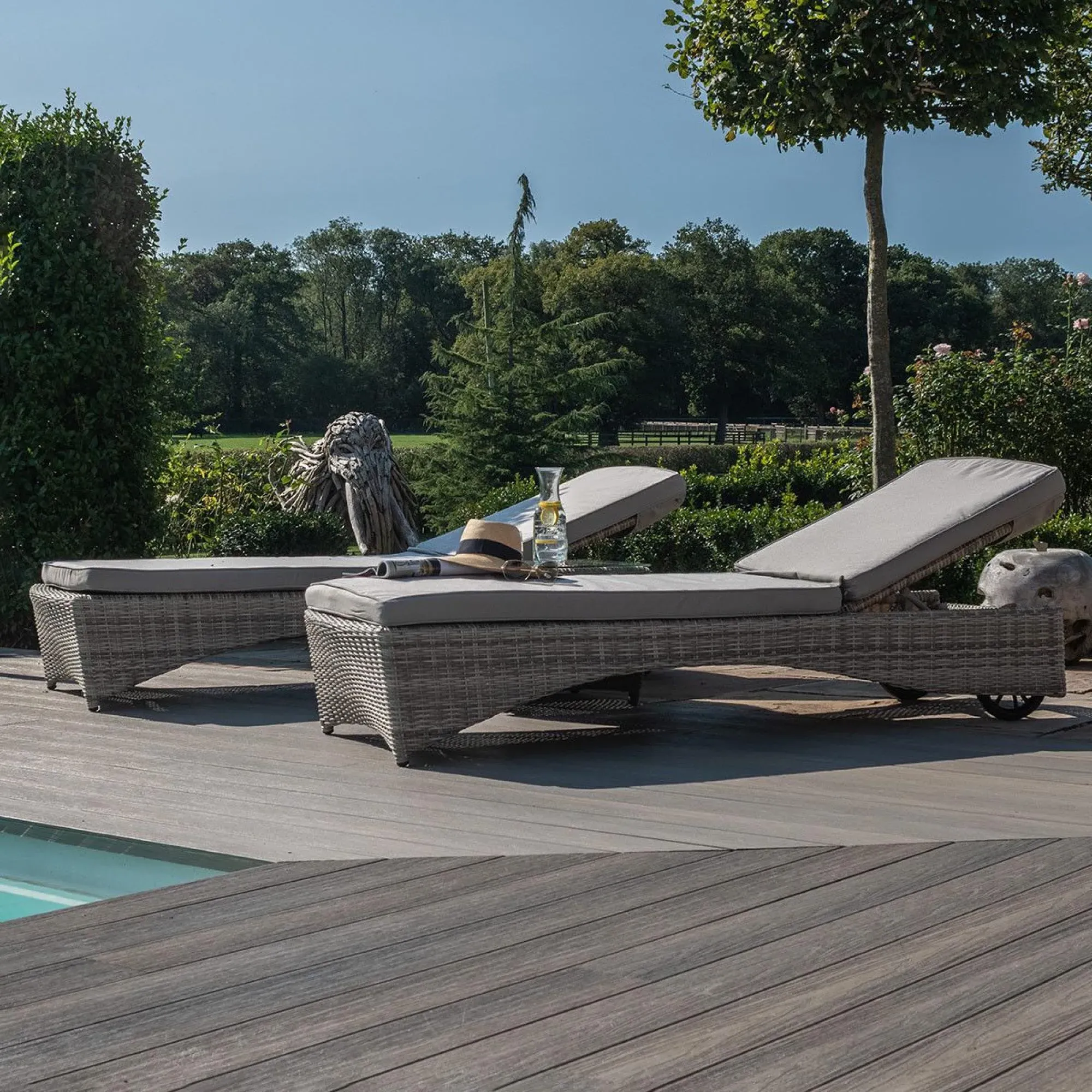 Oxford Garden Sunlounger Set - Light Grey, Rattan