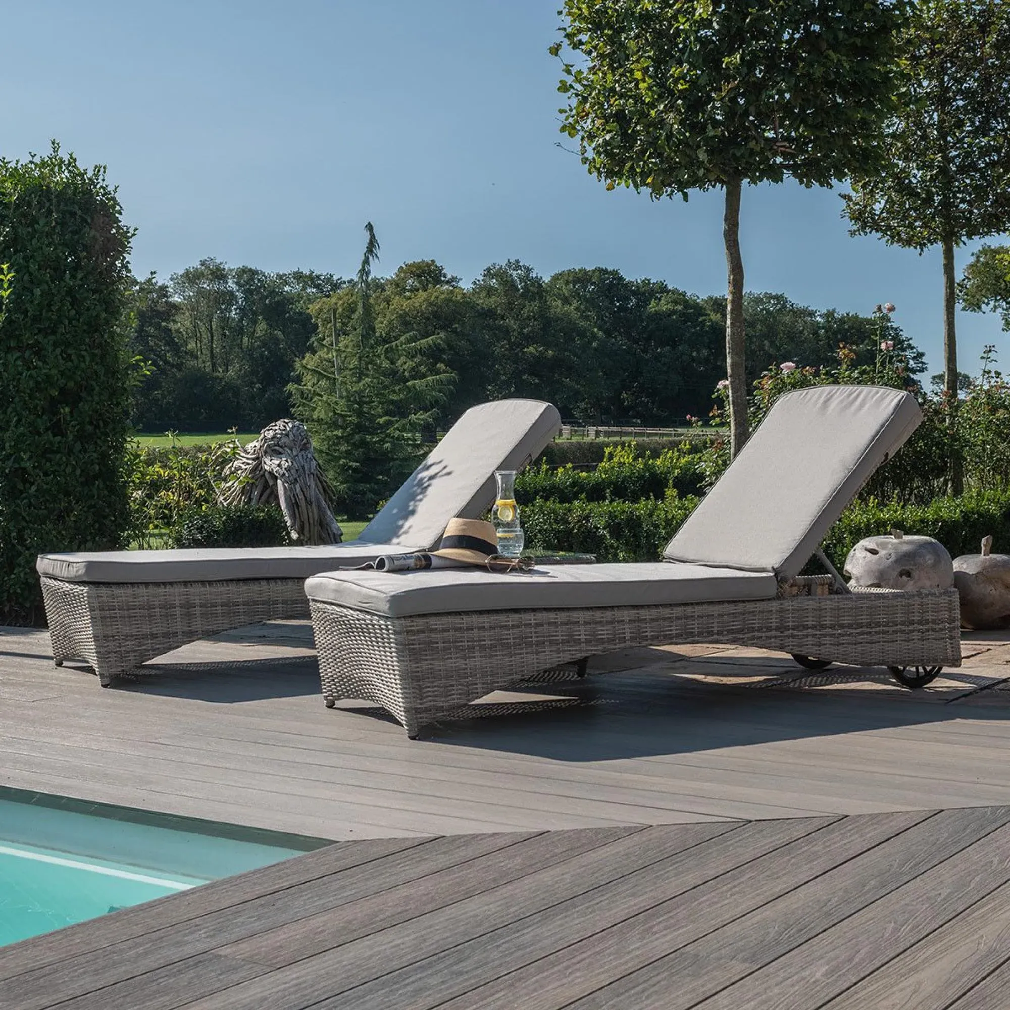 Oxford Garden Sunlounger Set - Light Grey, Rattan