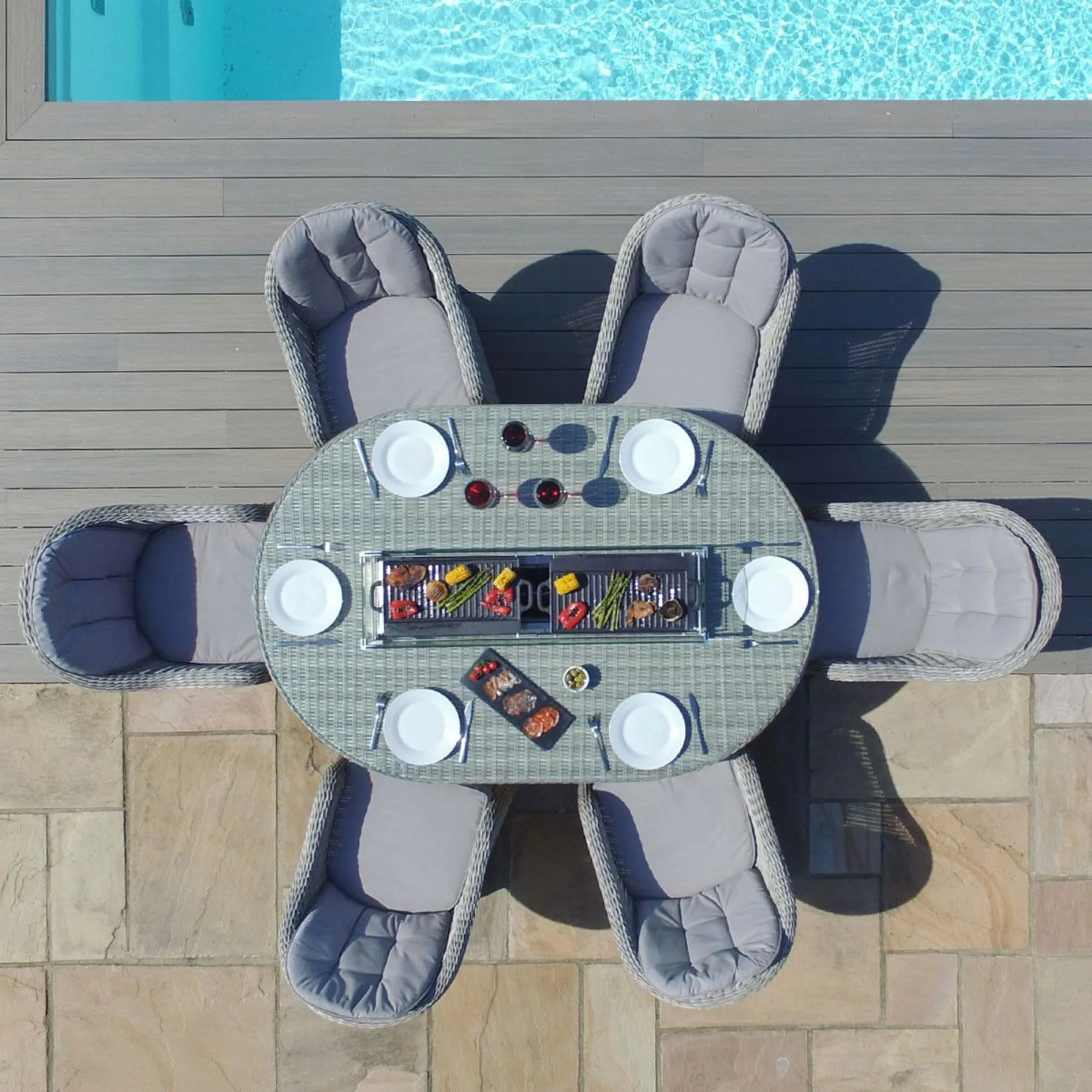 Oxford Heritage 6-Seater Oval Fire Pit Dining Set - Grey