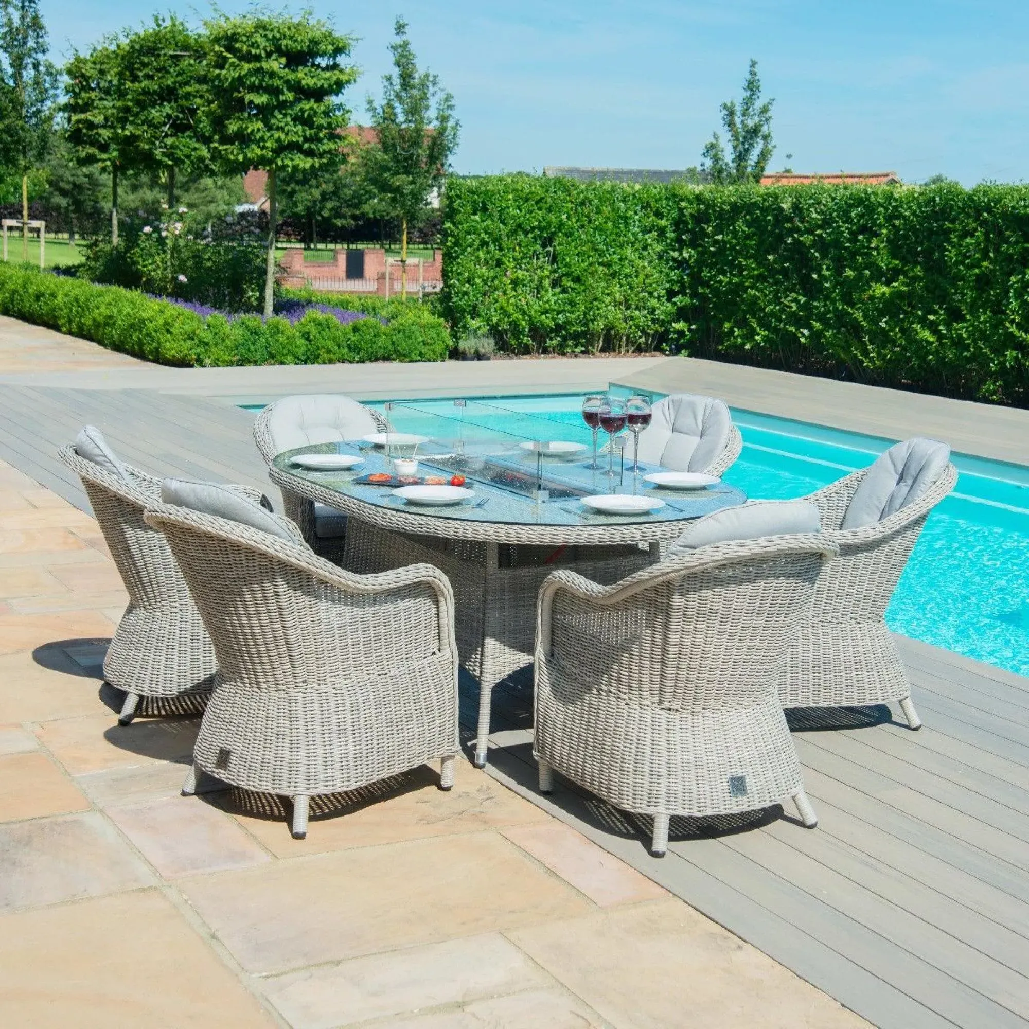 Oxford Heritage 6-Seater Oval Fire Pit Dining Set - Grey