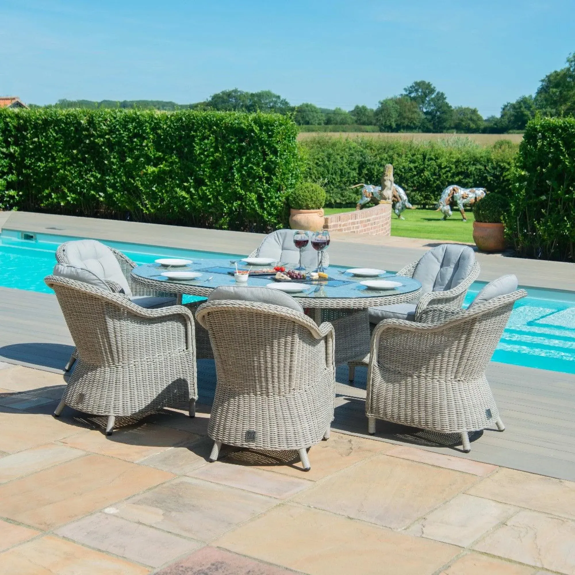 Oxford Heritage 6-Seater Oval Fire Pit Dining Set - Grey