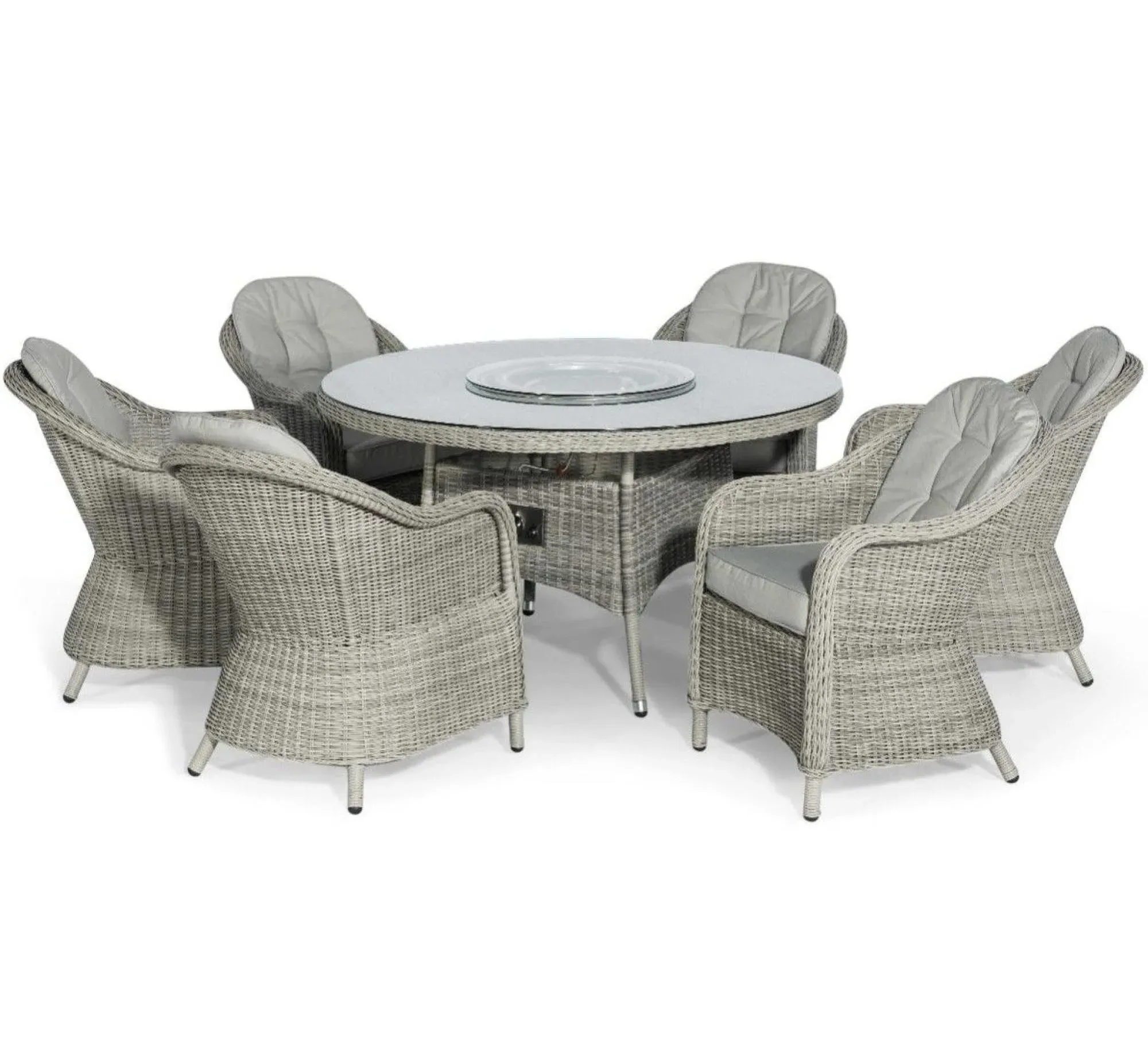 Oxford Heritage 6 Seater Round Fire Pit Dining Set - Grey, Rattan