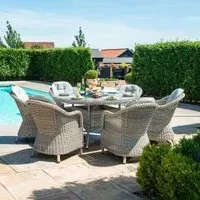 Oxford Heritage 6 Seater Round Fire Pit Dining Set - Grey, Rattan